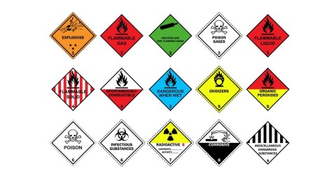 Überblick über zehn Gefahrstoffsymbole 